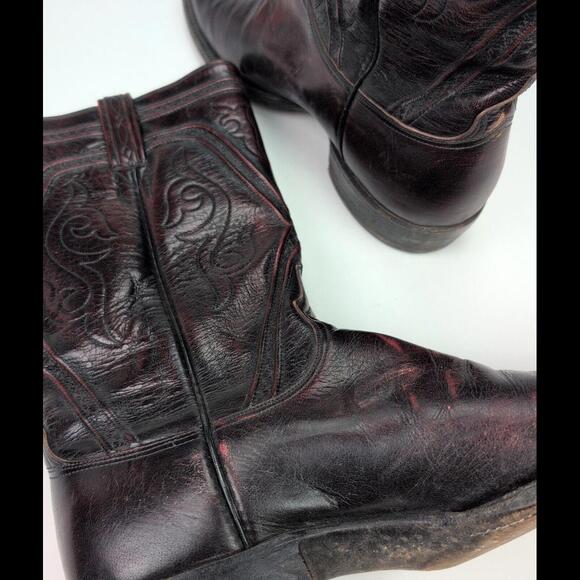 VTG 70s LUCCHESE CLASSICS Sz 10.5C L6631 Black Cherry Goat Leather Western Boots main image 5